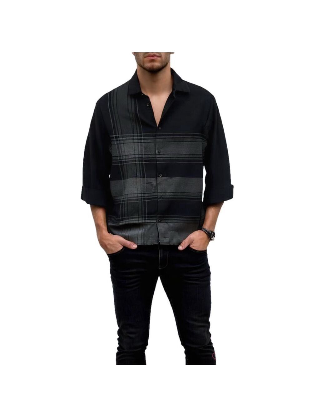 AllSaints Gradwell Long Sleeve Shirt Black Gray Plaid Button Up 100% Cotton - S